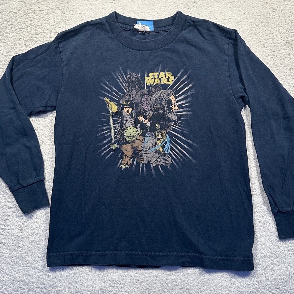 Vintage Y2K Kids Star Wars Long‎ Sleeve T-Shirt Black Graphic Tee Size S